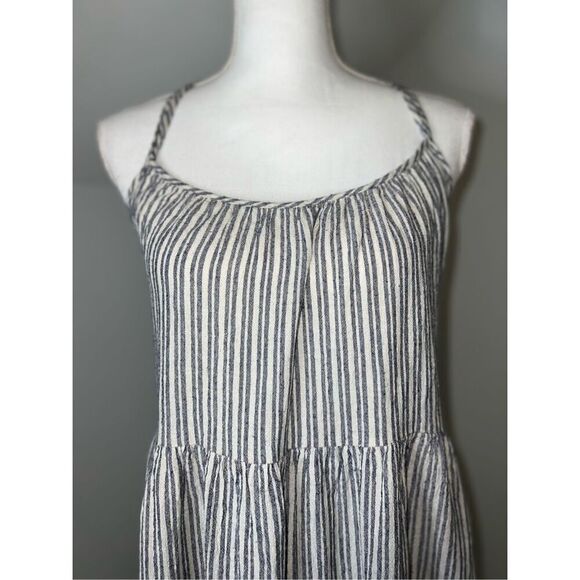 Women’s Linen Blend Striped Midi Dress Low Back - Picture 1 of 11